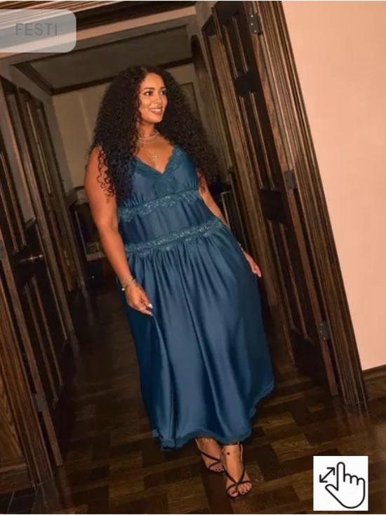 torrid Dresses & Skirts - Torrid FESTI Teal Satin Drop Waist Maxi Dress with Lace Trim